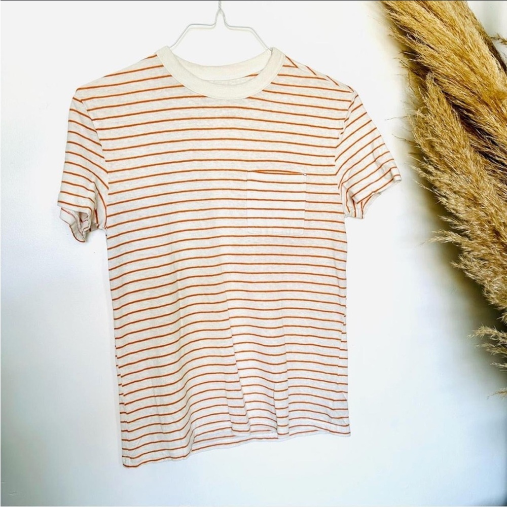 Goodfellow Co. Men’s Size Small Orange White Striped Tee w/one pocket